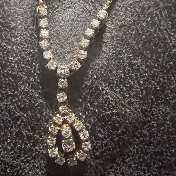 HLK Jewelry - HLK Stamped Y- Shaped Tear Drop 14K Gold Diamond Necklace